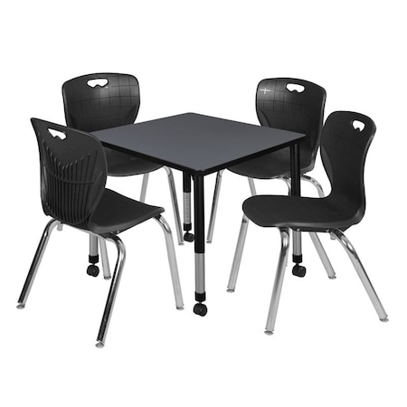 Regency Tables > Height Adjustable > Square Mobile Table & Chair Sets, 30 W, 30 L, 23-34 H, Grey TB3030GYAPCBK40BK